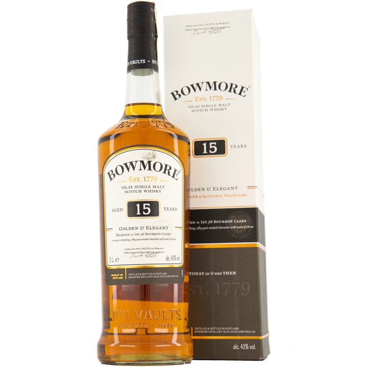 Whisky Bowmore, Golden & Elegant, 15 YO, 43%, Cutie 1l
