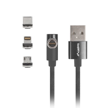Cablu magnetic angular 90 grade, combo, LED , Premium QC 3.0 , Lanberg 42747, conectori magnetici MicroUSB tata, USB tip C tata si Lightning 8-pin Apple tata, lungime 1m, USB 2.0, negru Cablu magnetic angular 90 grade, combo, LED , Premium QC 3.0 , Lanberg 42747, conectori magnetici MicroUSB tata, USB tip C tata si Lightning 8-pin Apple tata, lungime 1m, USB 2.0, negru