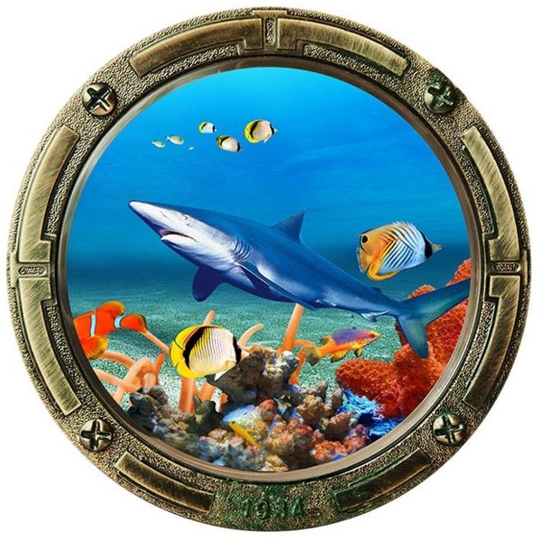 Sticker decorativ de perete 3D World Sea, 43x43 cm, multicolor