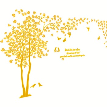 Sticker decorativ 3D cu mesaj, copac si pasarele, oglinda acrilica, 200x100 cm, auriu Sticker decorativ 3D cu mesaj, copac si pasarele, oglinda acrilica, 200x100 cm, auriu