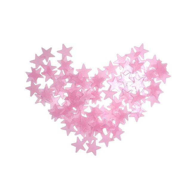 Set stickere decorative fosforescente, forma stelute, autoadezive, dimensiune 3 cm, culoare roz, 100 bucati/set