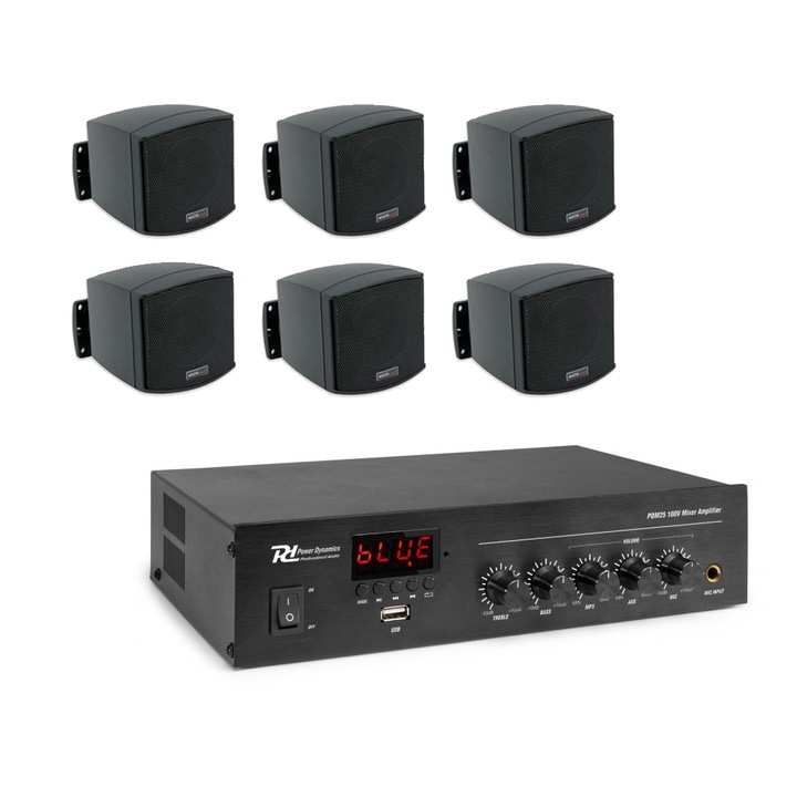 Аудио система с 6 дискретни високоговорителя, амбиентна, приложими на стената, с bluetooth, USB-SD плеър и FM тунер, черен