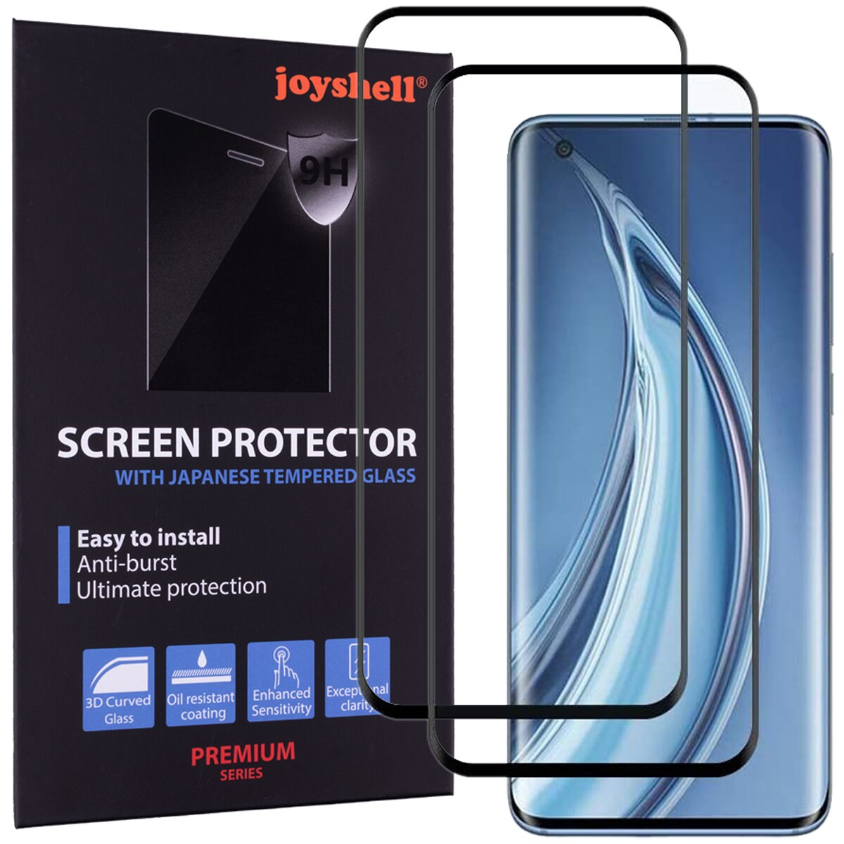Set 2 X Folie sticla Xiaomi Mi 10, anti-praf, Protectie Ecran Full Cover 3D, Joyshell, Negru