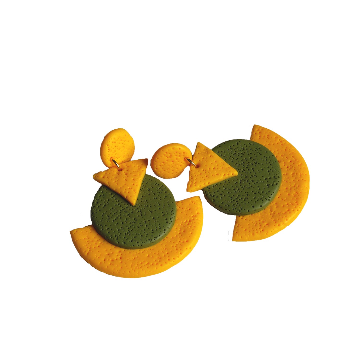 Cercei surub geometrici galben verde, Fimo, handmade, CatE