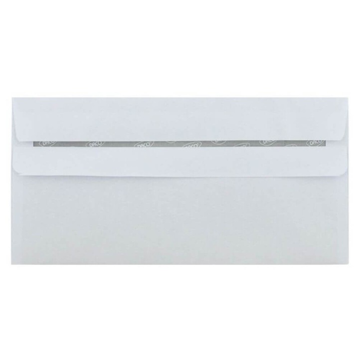 Бели пликове DL DACO, 100 бр./компл., 110x220 mm, 80 g/m², с гумен капак