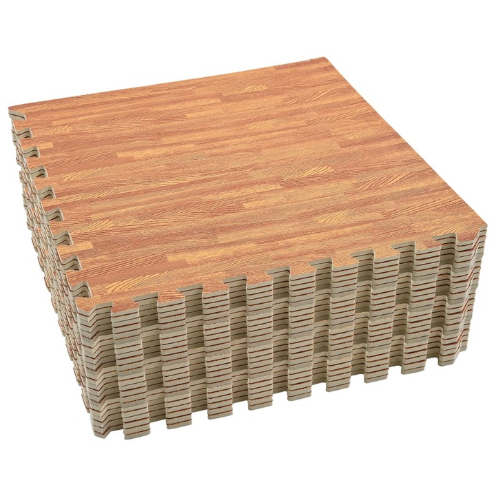 Saltea de exercitii puzzle cu 24 piese model fibra lemnoasa vidaXL, Spuma, 8.64 m², Maro