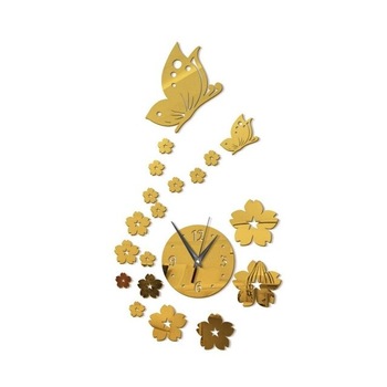Ceas decorativ 3D oglinda acrilica, Fluturi si flori, dimensisune 35x61 cm, culoare auriu Ceas decorativ 3D oglinda acrilica, Fluturi si flori, dimensisune 35x61 cm, culoare auriu