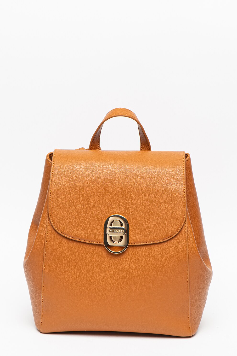 Trussardi, Rucsac de piele ecologica, cu canafi Boston, Maro caramel