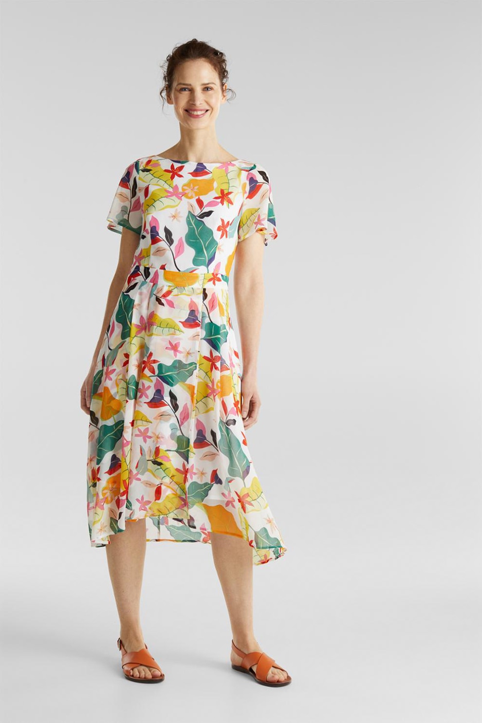 Esprit, Rochie midi vaporoasa cu imprimeu floral, Multicolora, S