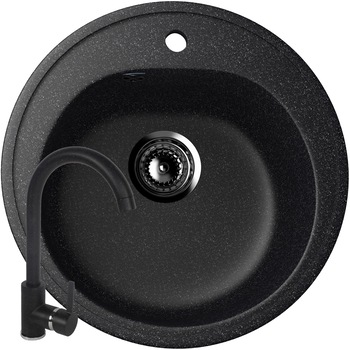 Set Chiuveta rotunda Compozit Bucatarie Ulgran U-101-308, Negru, Sifon Complet inclus + Baterie Fleko FZXC-MD410 Negru Set Chiuveta rotunda Compozit Bucatarie Ulgran U-101-308, Negru, Sifon Complet inclus + Baterie Fleko FZXC-MD410 Negru