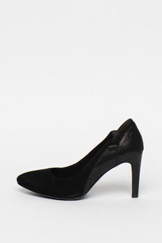 Tamaris, Pantofi de piele intoarsa, cu garnituri stralucitoare, Negru, 36 Tamaris, Pantofi de piele intoarsa, cu garnituri stralucitoare, Negru, 36