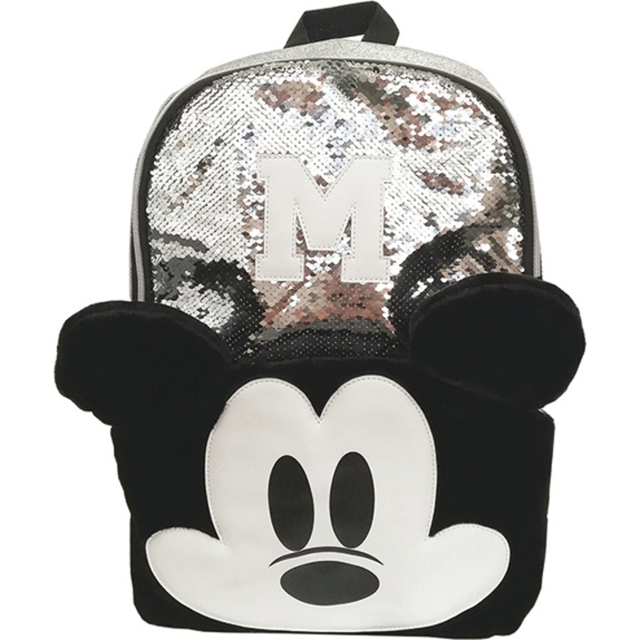 Hátizsák MICKEY MOUSE, tinik, flitterek, bélés, 43x30x12cm ezüst