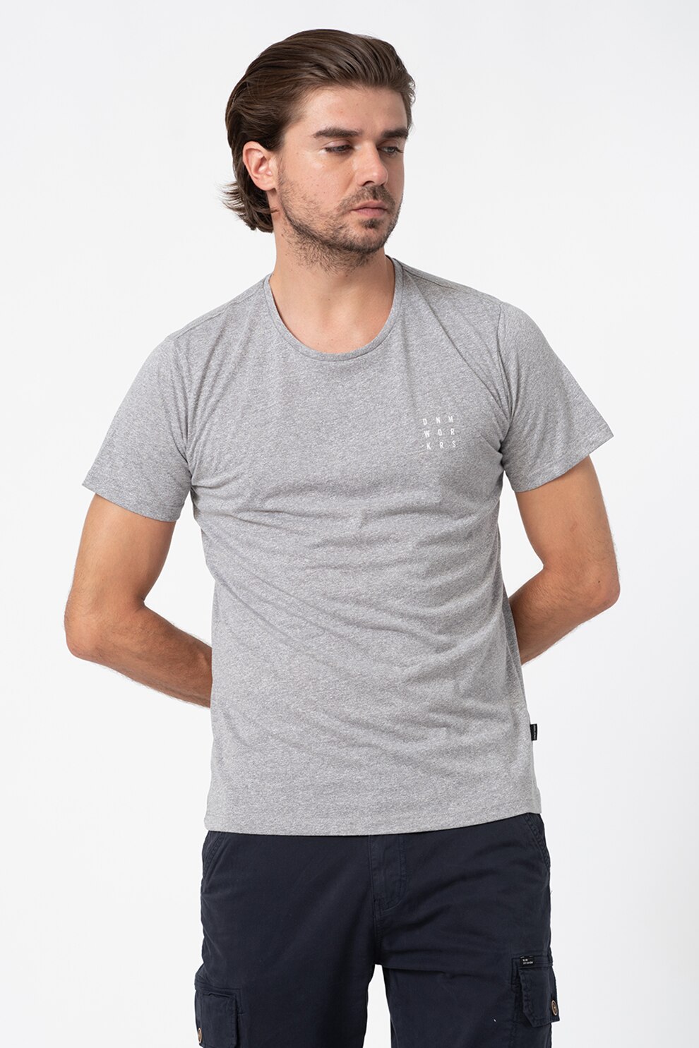 BLEND, Tricou cu decolteu la baza gatului, Gri melange