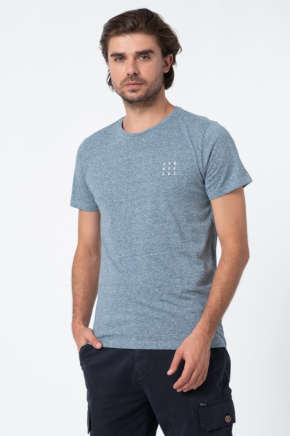 BLEND, Tricou cu decolteu la baza gatului, Albastru prafuit