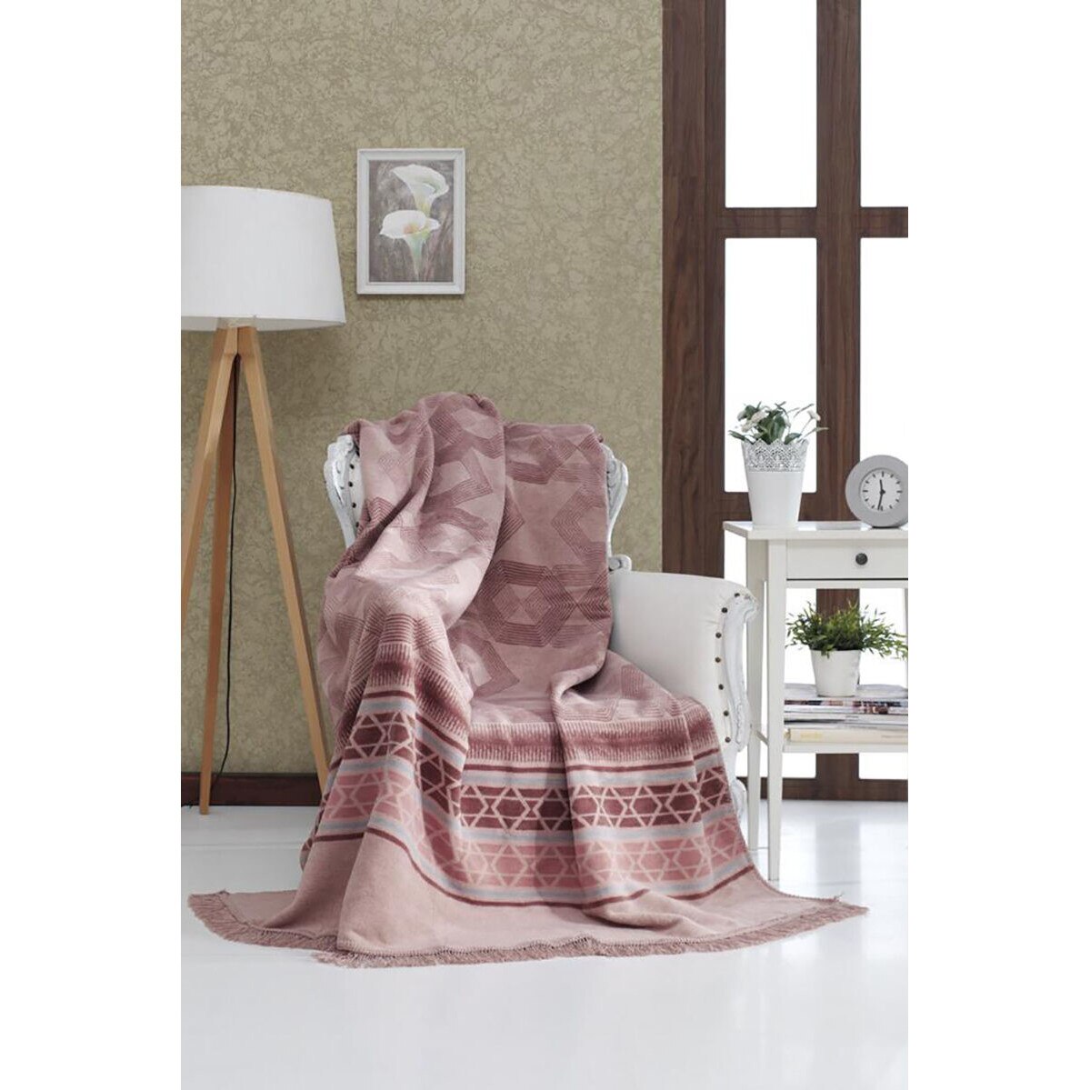 Patura bumbac roz, 180X220 cm, Hexagon