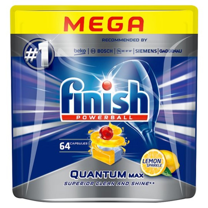 Detergent vase pentru masina de spalat Finish Quantum Lamaie 64 tablete