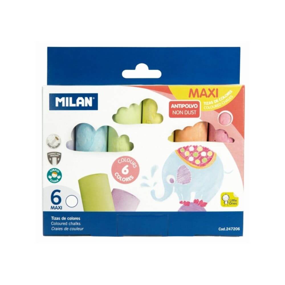Creta Rotunda Colorata Maxi MILAN, 6 Buc/Set, Diametru 2.5 cm, Ambalare Tip Galeata