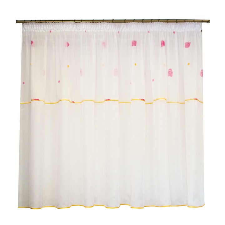 Perdea Velaria voal alb cu trandafiri roz 380 x 145