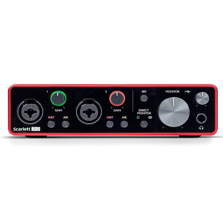 Interfata Audio USB FOCUSRITE SCARLETT 2I2 (3RD GEN), 24 -bit/192kHz, 56 dB, USB 2.0, type C, rosu