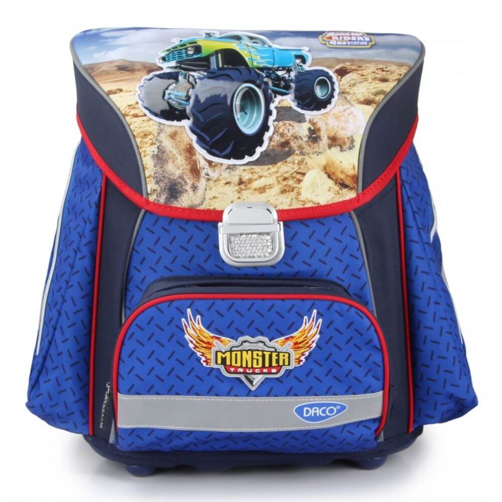 Ghiozdan DACO Tip Container, Model Masina Monster, 40x35x23 cm, Poliester, Albastru