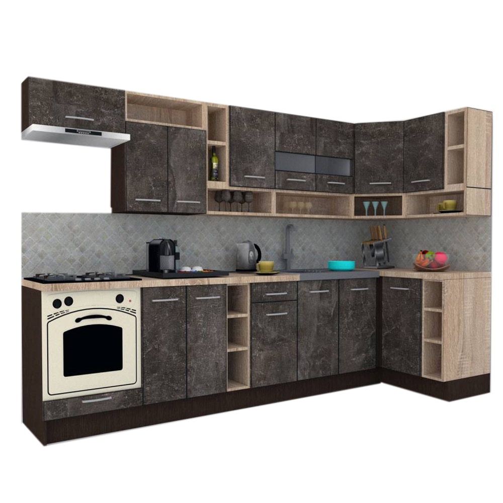 Set Bucatarie de Colt Genarom COSSY NEW DR 120-320, Wenge / Decor 4299