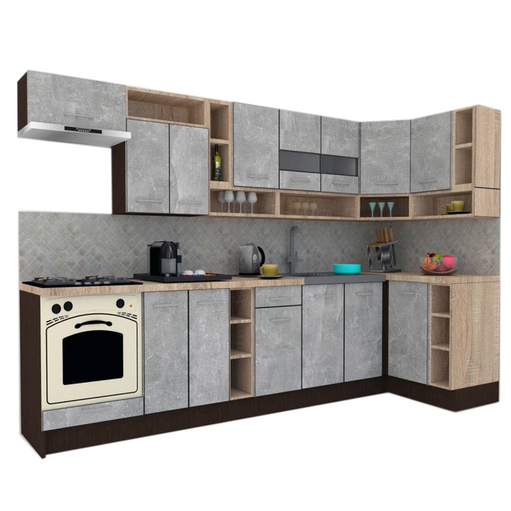 Set Bucatarie de Colt Genarom COSSY NEW DR 120-320, Wenge / Decor 4298