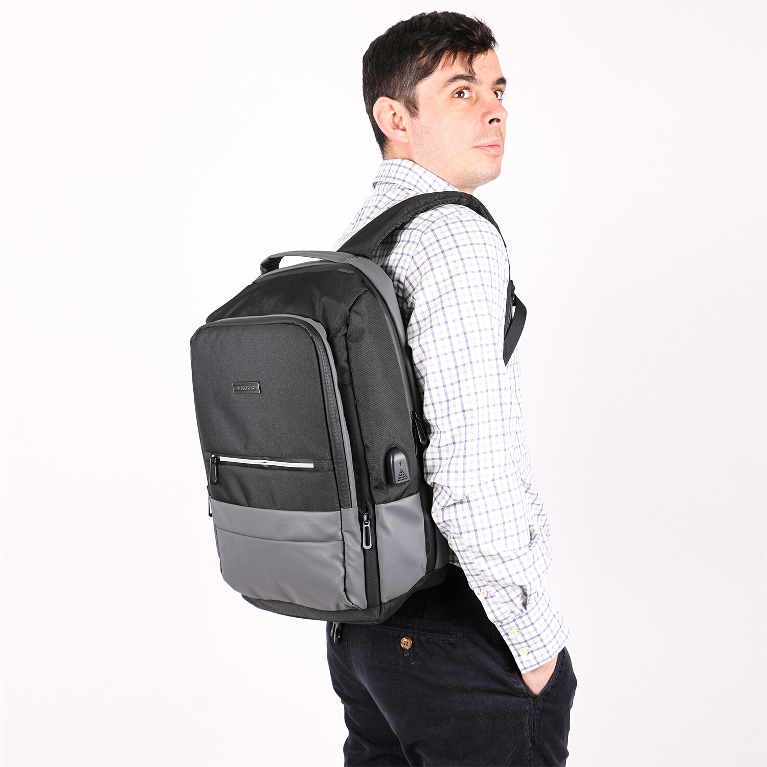 Rucsac laptop ROCS RC-7, 15.6", rezistent la apa, port USB, compartiment tableta, casual & calatorii, Gri