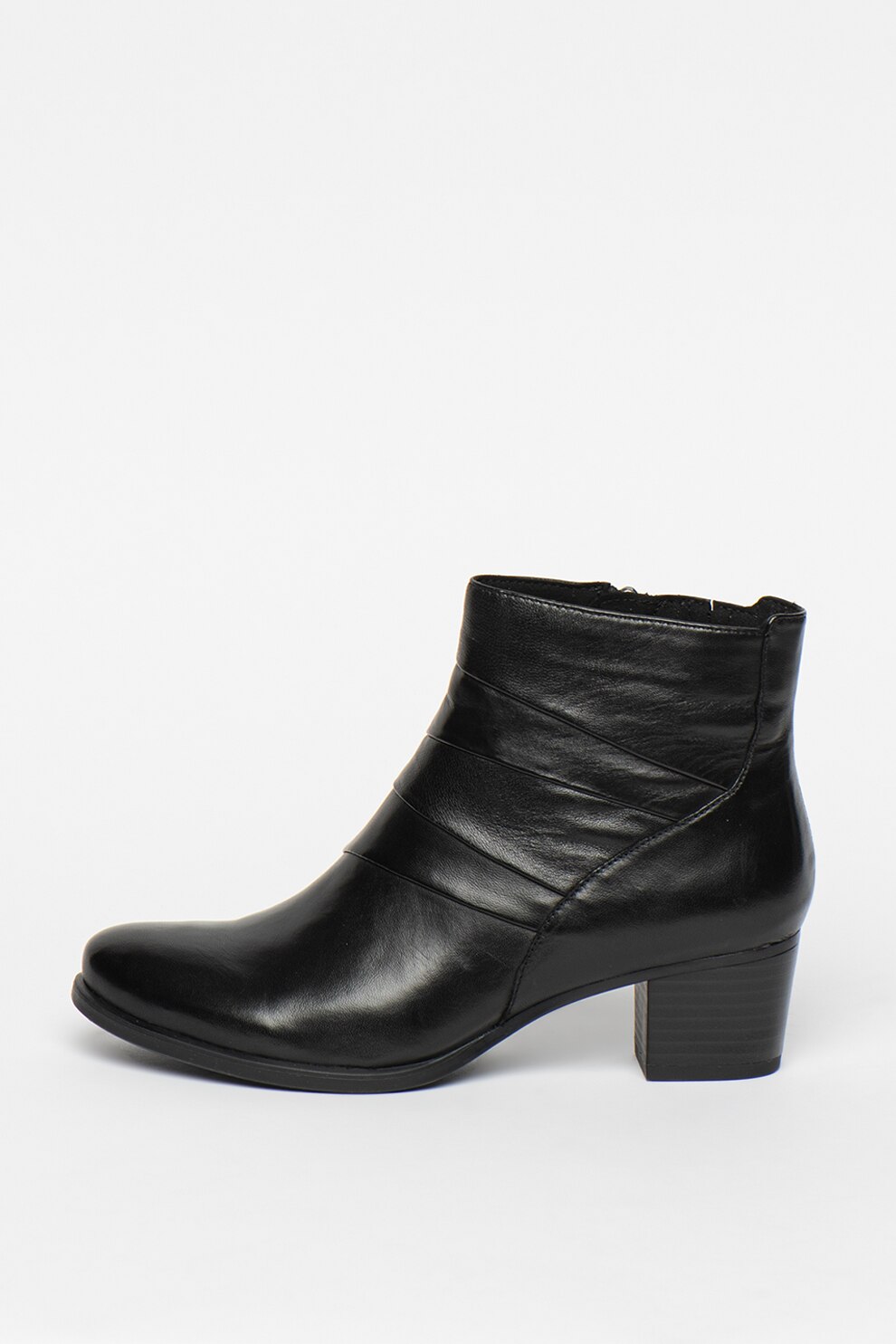 Caprice, Botine de piele cu toc masiv, Negru, 4.5