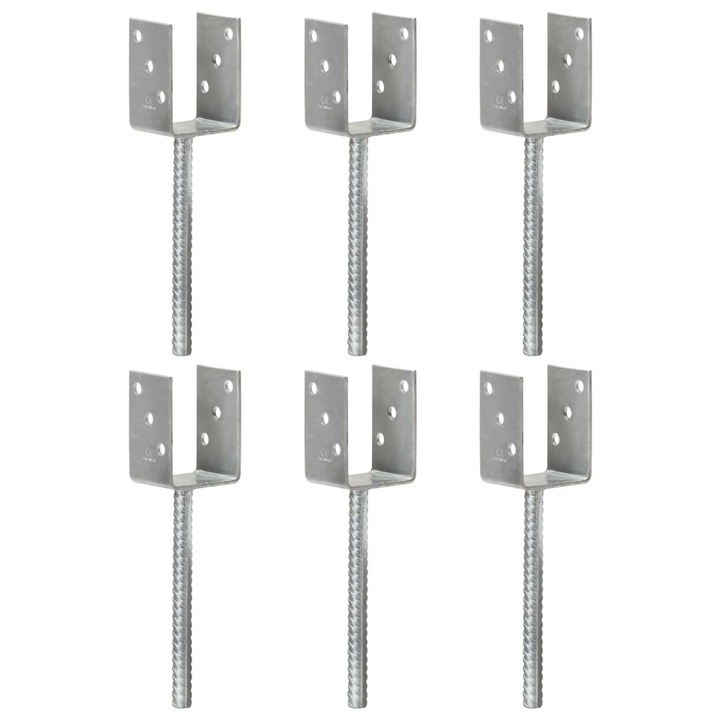 VidaXL 6 db ezüstszínű horganyzott acél kerítéshorgony 7 x 6 x 30 cm