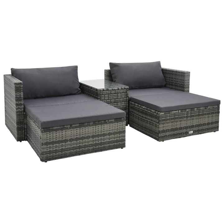 vidaXL 5 részes szürke polyrattan kerti ülőgarnitúra párnákkal 45.25 kg 47814