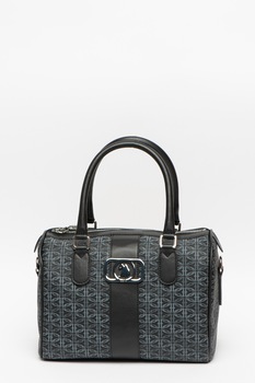 U.S. Polo Assn., Geanta bowler de piele ecologica cu imprimeu monograma, Negru U.S. Polo Assn., Geanta bowler de piele ecologica cu imprimeu monograma, Negru