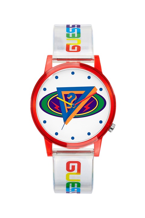 Guess Originals, Часовник с лого на циферблата, Бял, червен, зелен