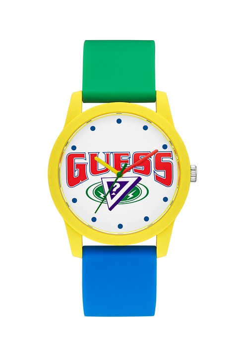 Guess Originals, Часовник в цветен блок с лого на циферблата, Жълт, яркосин, зелен