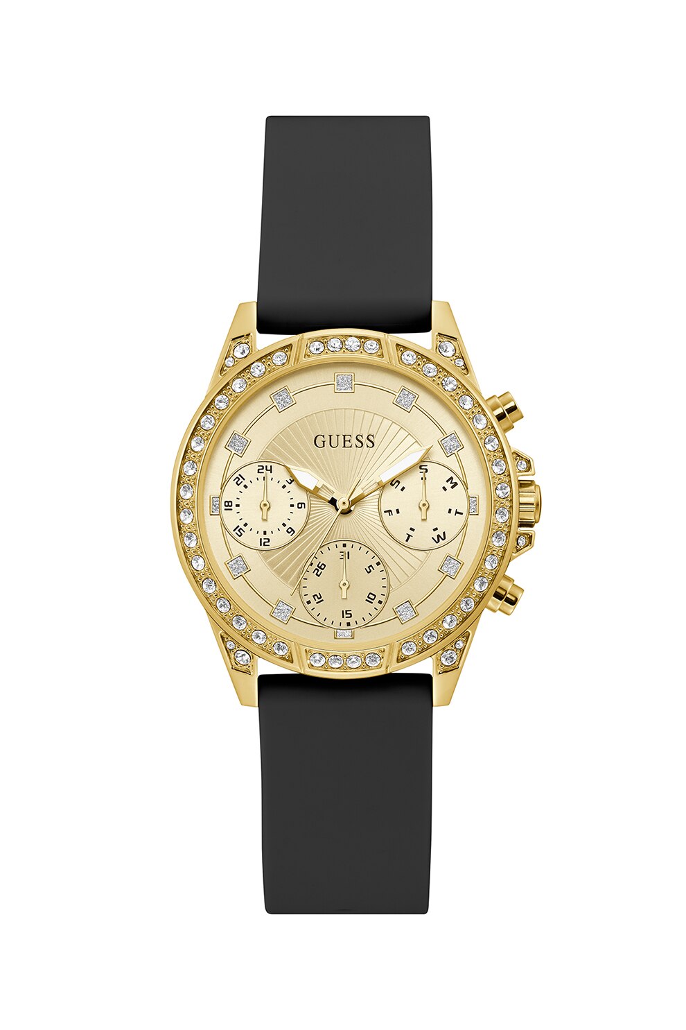 Guess, Ceas cu functii multiple, decorat cu cristale, Auriu/Gri antracit