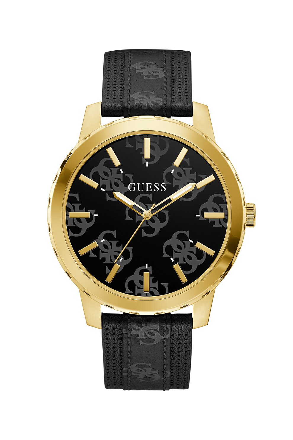 Guess, Ceas analog cu o curea din piele, Negru/Auriu