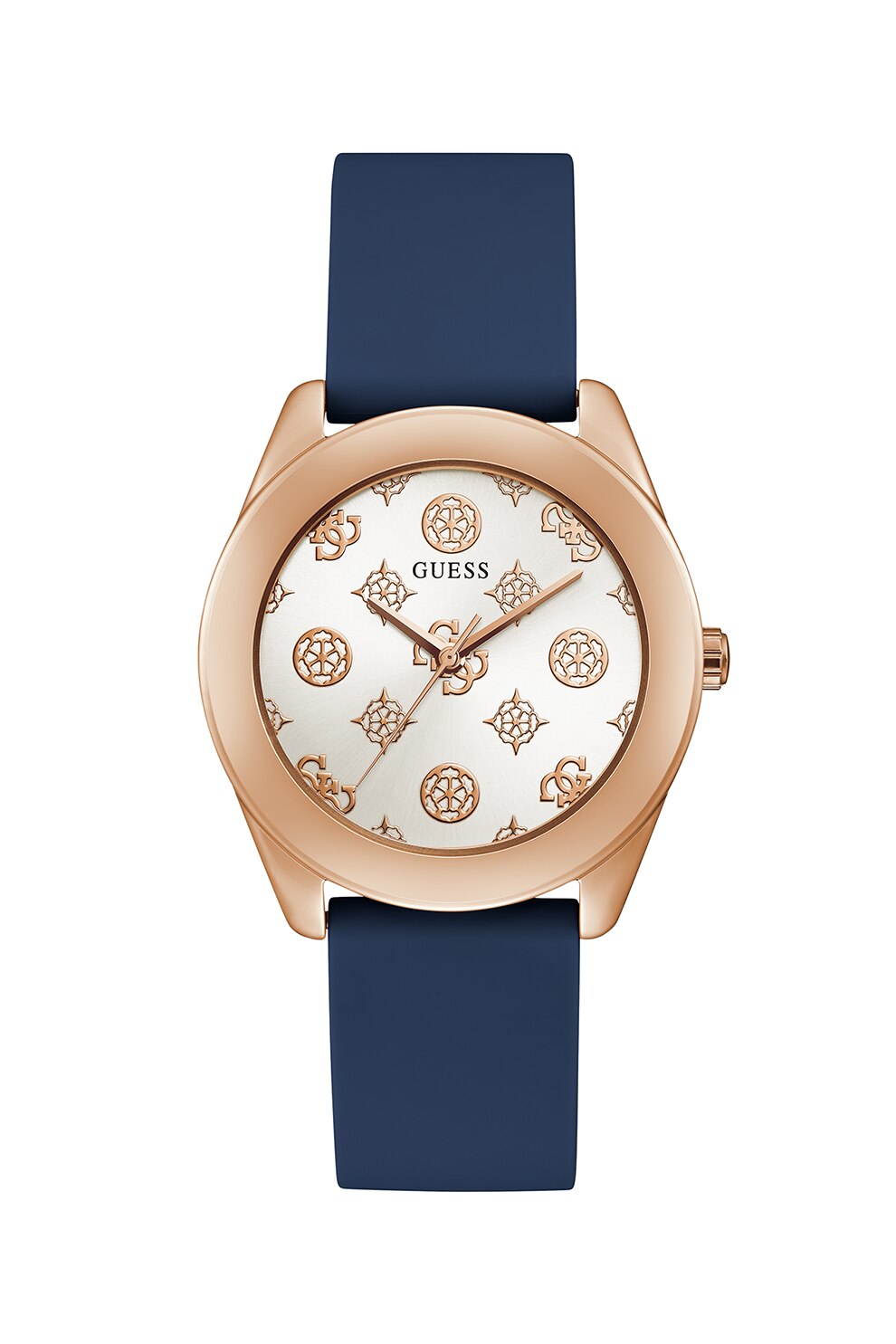Guess, Ceas analog cu o curea de silicon, Auriu rose/Albastru inchis