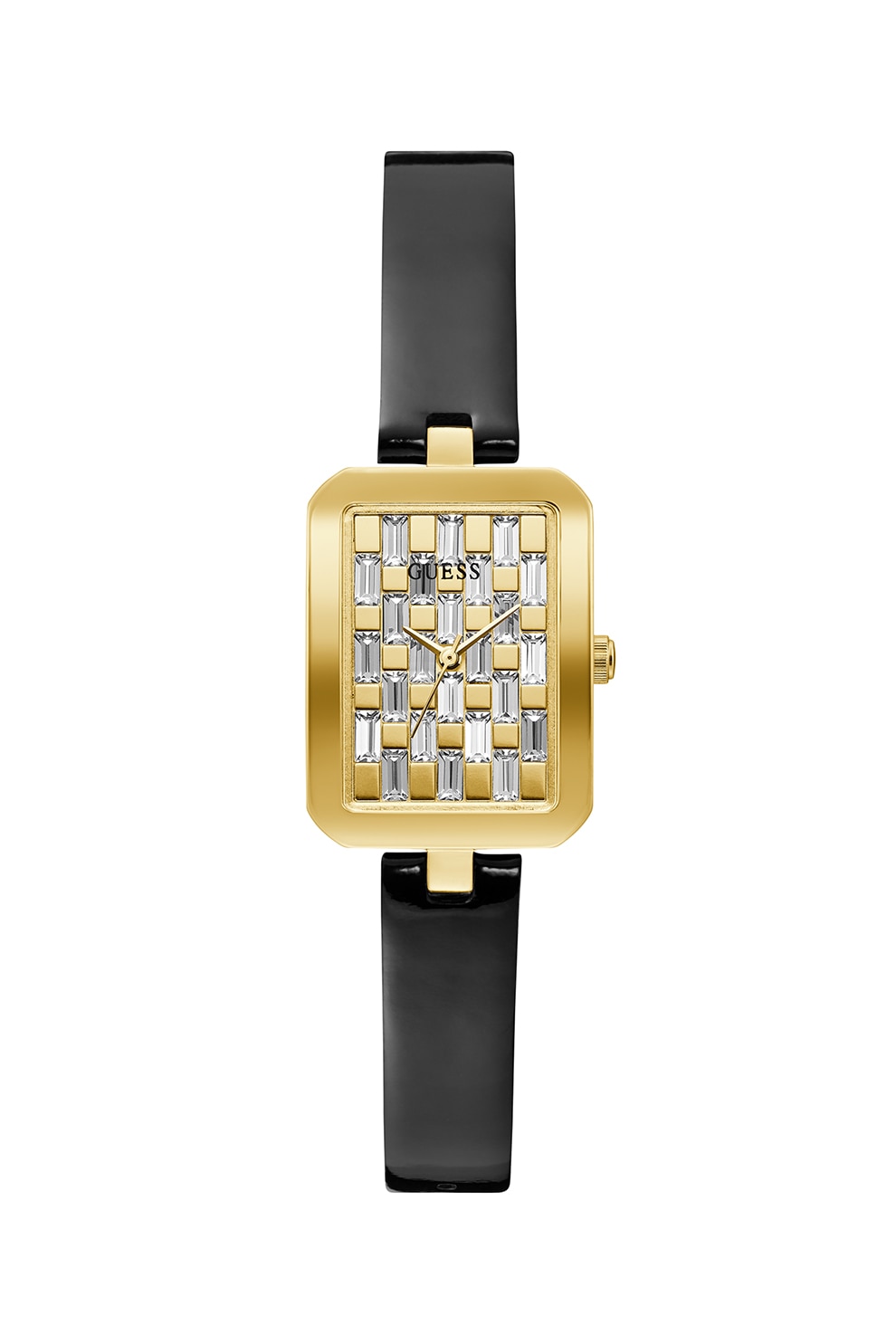 Guess, Ceas dreptunghiular cu o curea de piele, Negru/Auriu