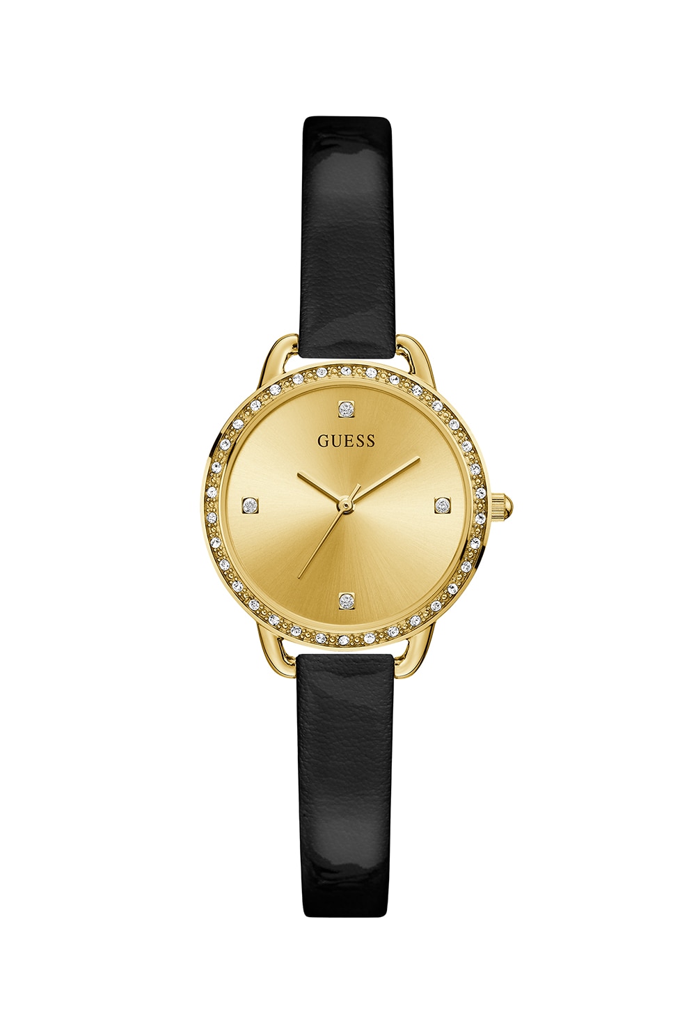 Guess, Ceas quartz decorat cu cristale, Negru/Auriu