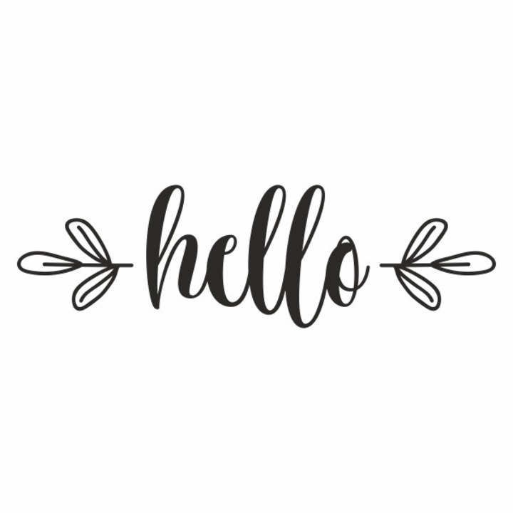 Стикер за стена за кухня, врата или прозорец, Priti Global, с текст "Hello" и листа, черен, 30 x 10 см