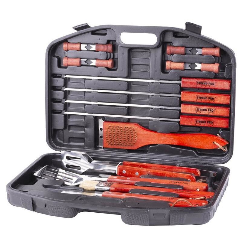 Set 18 piese ustensile pentru gratar, barbeque in cutie transport plastic