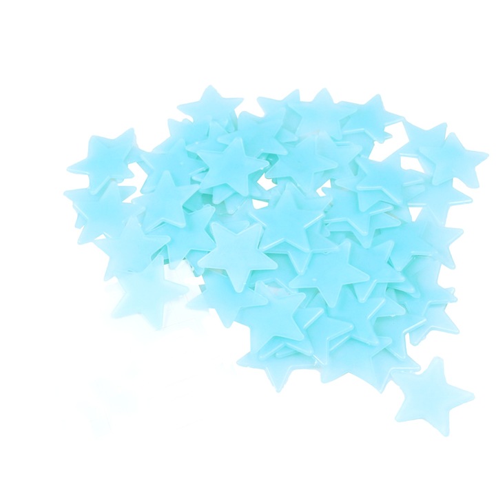 Set 100 stelute fosforescente, autoadezive, dimensiune 3 cm, culoare albastru