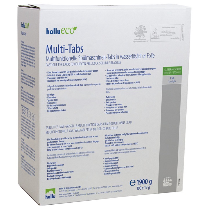 Detergent pentru masina de spalat vase, HolluECO Multi-tabs, 100 tablete
