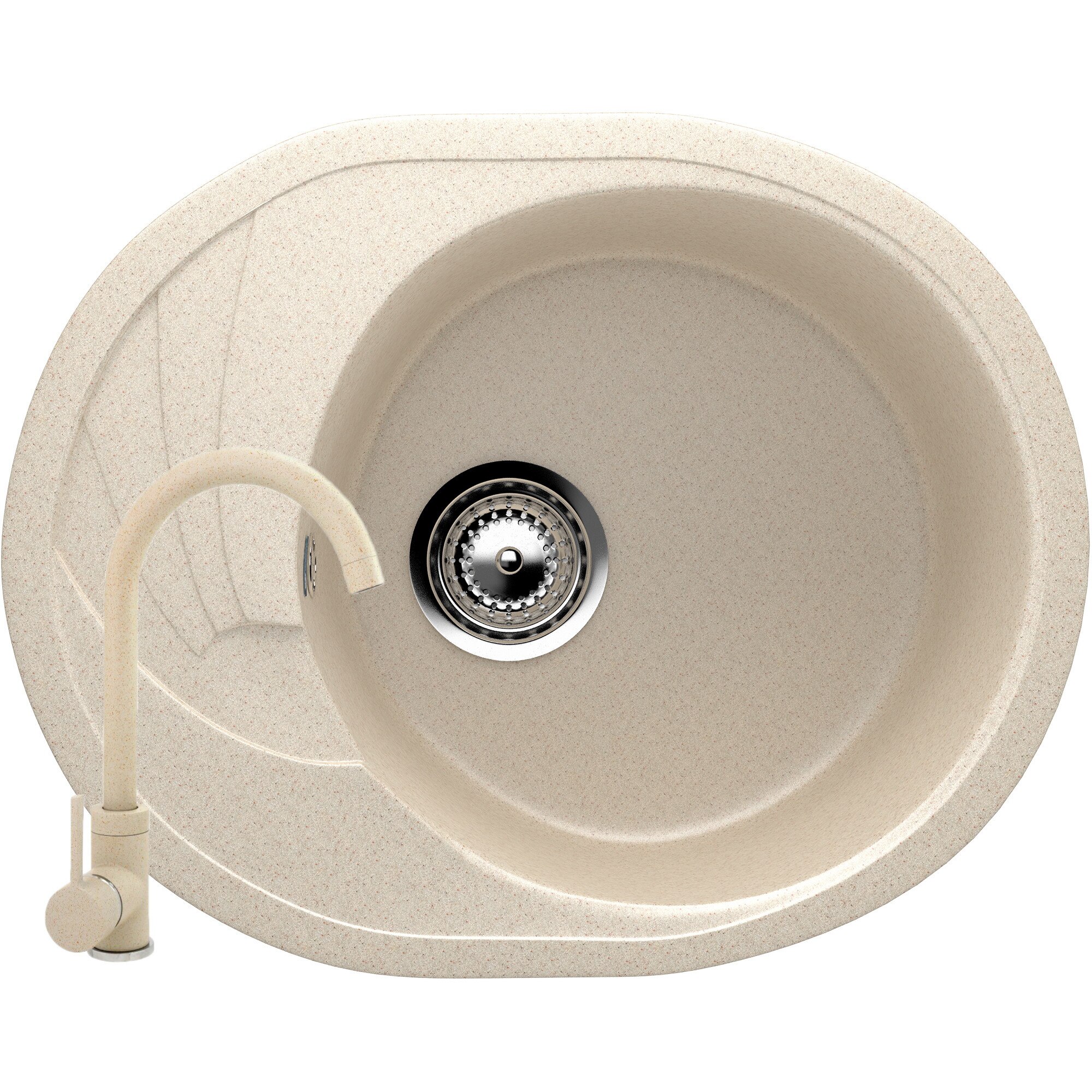 Set Chiuveta ovala Compozit Bucatarie Ulgran U-403-328, Bej, Reversibila, Sifon Complet inclus + Baterie Fleko FZXC-MB410 Bej