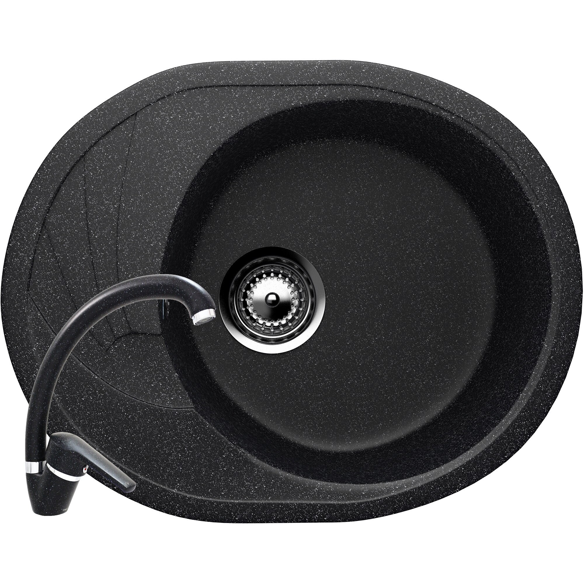 Set Chiuveta ovala Compozit Bucatarie Ulgran U-403-308, Negru, Reversibila, Sifon Complet inclus + Baterie Fleko FZUF-MD275 Negru