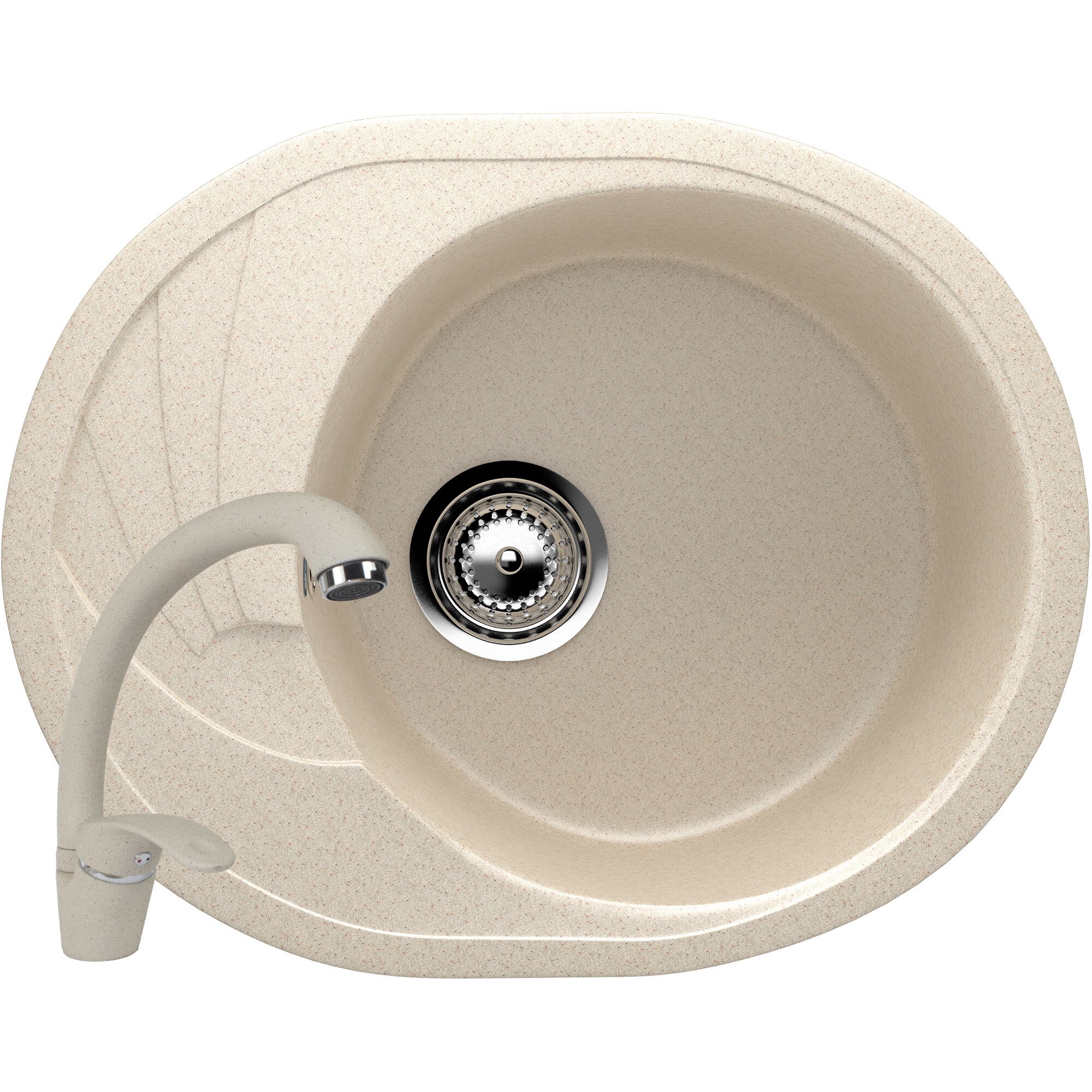 Set Chiuveta ovala Compozit Bucatarie Ulgran U-403-328, Bej, Reversibila, Sifon Complet inclus + Baterie Fleko FZUF-MB203 Bej