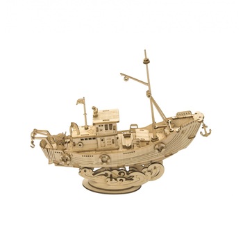 Puzzle 3D Fishing Ship, Lemn, 104 piese Puzzle 3D Fishing Ship, Lemn, 104 piese