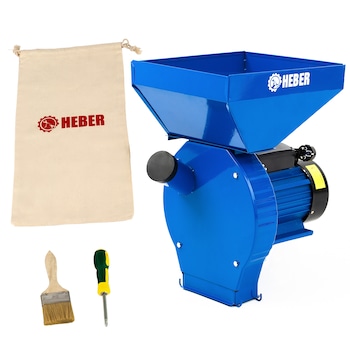 Moara electrica Heber®, 3.5 kw 3000 rpm motor 100% cupru, 300 kg/ora, cuva mare, 20 de ciocanele pentru cereale si stiuleti + sac, perie, surubelnita Moara electrica Heber®, 3.5 kw 3000 rpm motor 100% cupru, 300 kg/ora, cuva mare, 20 de ciocanele pentru cereale si stiuleti + sac, perie, surubelnita