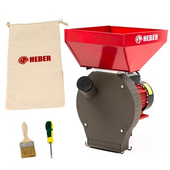 Moara electrica Heber®, 3.8 kw 3000 rpm motor 100% cupru, 300 kg/ora, cuva mare, 20 de ciocanele pentru cereale si stiuleti + sac, surubelnita, perie Moara electrica Heber®, 3.8 kw 3000 rpm motor 100% cupru, 300 kg/ora, cuva mare, 20 de ciocanele pentru cereale si stiuleti + sac, surubelnita, perie