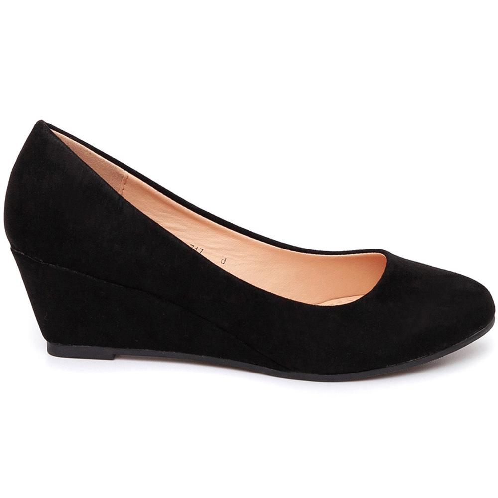 Pantofi dama Drobelle catifelati cu platforma, Negru, Negru