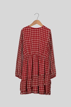 Liu Jo, Rochie mini cu imprimeu houndstooth, Rosu/Alb fildes, 152 CM Liu Jo, Rochie mini cu imprimeu houndstooth, Rosu/Alb fildes, 152 CM